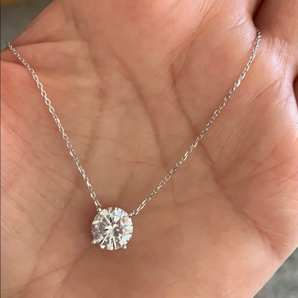 14k White Gold Plated 3ct Solitaire CZ Necklace - Picture 5 of 7